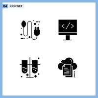 Satz von 4 Vektor-Solid-Glyphen auf dem Gitter für Bio-Labor-Elektrizitätsmonitor-Reagenzgläser editierbare Vektordesign-Elemente vektor