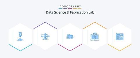 Data Science and Fabrication Lab 25 blaues Icon Pack inklusive Analyse. Daten. Modell. technisch. Schraubendreher vektor