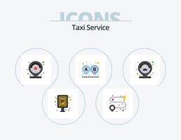 Taxi-Service-Flat-Icon-Pack 5 Icon-Design. Lage. Fahrt. Anzahl. Route. Ziel vektor