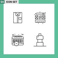 Packung mit 4 modernen Zeichen und Symbolen in flachen Farben für Web-Printmedien wie Hemdenlayout, Kleiderabnutzungsplan, editierbare Vektordesign-Elemente vektor