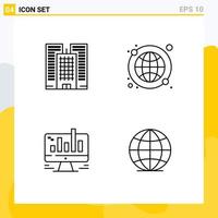 4 kreativ ikoner modern tecken och symboler av byggnad dator global värld bred webb redigerbar vektor design element