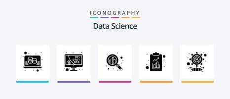 Data Science Glyph 5 Icon Pack inklusive Wissenschaft. Checkliste. Monitor. Daten. Wachstum. kreatives Symboldesign vektor