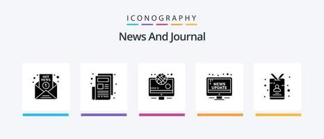 News Glyph 5 Icon Pack inklusive ID. aktualisieren. Nachrichten. öffentlich. Information. kreatives Symboldesign vektor