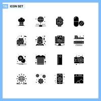 16 solides Glyph-Konzept für mobile Websites und Apps Camping Tablet Handuhr Pillen Medikament editierbare Vektordesign-Elemente vektor
