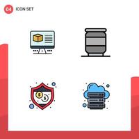 4 universell fylld linje platt Färg tecken symboler av dator skydda övervaka soda värd redigerbar vektor design element