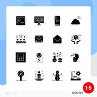 fast glyf packa av 16 universell symboler av företag vår smart telefon himmel moln redigerbar vektor design element