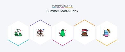 sommer essen und trinken 25 gefüllte linien icon pack inklusive getränk. Lebensmittelverkäufer. Sitzbereich. Garküche. Lebensmittel vektor