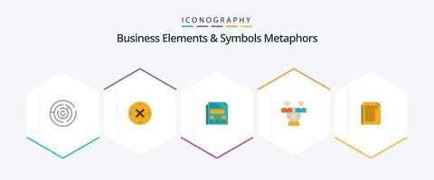 Geschäftselemente und Symbole Metaphern 25 flaches Symbolpaket einschließlich Dokument. Büro. Abbrechen. Treffen. Präsentation vektor