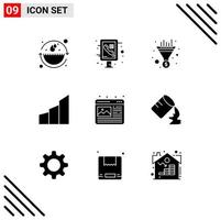 Stock Vector Icon Pack mit 9 Zeilenzeichen und Symbolen für grafische moderne Gebäude Filter Gebäude Wohnungen editierbare Vektordesign-Elemente