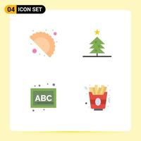 4 universell platt ikoner uppsättning för webb och mobil tillämpningar mat skola träd ABC mat redigerbar vektor design element