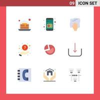 Stock Vector Icon Pack mit 9 Linienzeichen und Symbolen für Diagramm-Kreisdiagramm-Hausarbeit-Unterstützungshilfe editierbare Vektordesign-Elemente