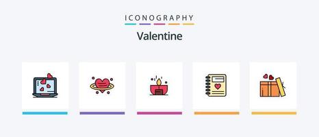 valentine linje fylld 5 ikon packa Inklusive gåva. dag. kaka. alla hjärtans dag. sötsaker. kreativ ikoner design vektor