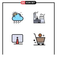 Stock Vector Icon Pack mit 4 Zeilenzeichen und Symbolen für Cloud-Desktop-Gebäudeindustrie-Monitor editierbare Vektordesign-Elemente