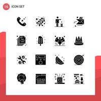 editierbares Vektorlinienpaket mit 16 einfachen soliden Glyphen des Dokuments ok Idee per E-Mail gesendete editierbare Vektordesignelemente vektor