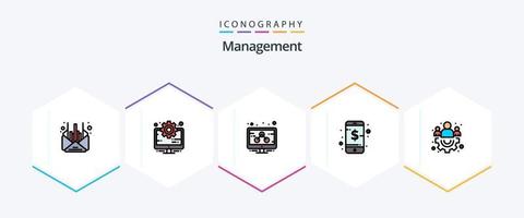 Management 25 gefüllte Linien-Icon-Packs inklusive Team. Gruppe. Unternehmen. schlau. Verwaltung vektor