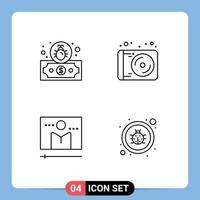 Stock Vector Icon Pack mit 4 Zeilen Zeichen und Symbolen für Dollar Media Device Technology Player editierbare Vektordesign-Elemente