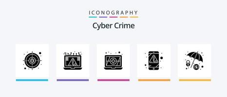 Cyber-Kriminalität Glyphe 5 Icon Pack inklusive Dollar-Schutz. Virus. Sicherheit. Handy, Mobiltelefon. Alarm. kreatives Symboldesign vektor