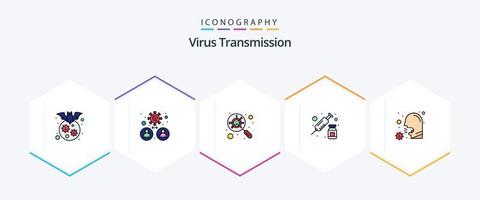 virus överföring 25 fylld linje ikon packa Inklusive covid. vaccin. devirus. spruta. läkemedel vektor