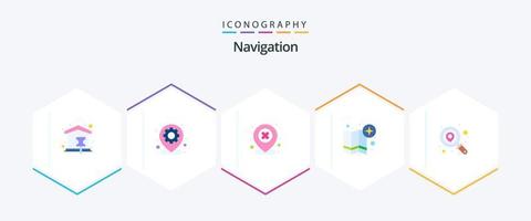 navigering 25 platt ikon packa Inklusive punkt. stift. plats. Karta. korsa vektor