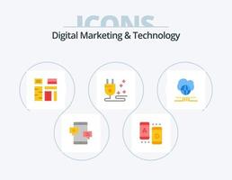 digital marknadsföring och teknologi platt ikon packa 5 ikon design. värld. kabel. läsplatta. plugg. inföding vektor