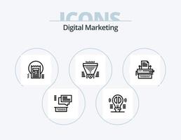 digital marknadsföring linje ikon packa 5 ikon design. Nyheter. blogg. Stöd. dokumentera. Facebook vektor