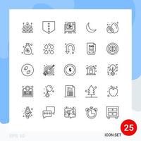 Packung mit 25 modernen Linienzeichen und Symbolen für Web-Printmedien wie Schlafmond schützen Bildschirmpapier editierbare Vektordesign-Elemente vektor