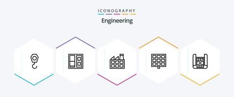 Engineering-Icon-Paket mit 25 Zeilen, einschließlich . . Industrie. Gebäude. Karte vektor