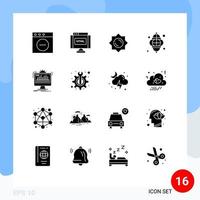 Piktogrammsatz von 16 einfachen soliden Glyphen von bearbeitbaren Vektordesignelementen des Monitor-Dashboards Sunshine Festival Ramadan vektor