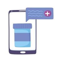 Telemedizin, Verschreibung von Medikamentenflaschen für Smartphones, Beratungsbehandlung und Online-Gesundheitsdienste vektor