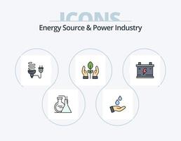 Energiequelle und Stromindustrie Linie gefüllt Icon Pack 5 Icon Design. Akkumulator. Pflanze, Anlage. Energie. freundlich. Kreislauf vektor