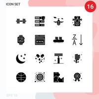 satz von 16 modernen ui-symbolen symbole zeichen für uhr online flugzeugmarketing anzeige editierbare vektordesignelemente vektor
