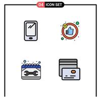 4 fylld linje platt Färg begrepp för webbplatser mobil och appar telefon konstruktion android gillar reparera redigerbar vektor design element