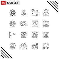 Aktienvektor-Icon-Pack mit 16 Zeilenzeichen und Symbolen für Panorama-Gesundheits-Naturverband-Marker bearbeitbare Vektordesign-Elemente vektor