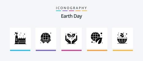 Earth Day Glyph 5 Icon Pack inklusive . Pflanze, Anlage. beschützen. Erde. Umgebung. kreatives Symboldesign vektor