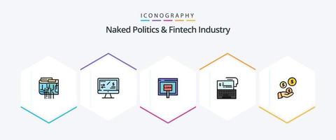 nackte Politik und Fintech-Industrie 25 gefüllte Symbolpakete inklusive Geld. Bank. Rechner. digitales Banking. Geld vektor