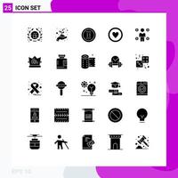 Gruppe von 25 soliden Glyphen Zeichen und Symbolen für Coin Business Office Sign Love editierbare Vektordesign-Elemente vektor