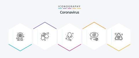 Coronavirus 25-Zeilen-Icon-Pack einschließlich Hinweis. Ansicht. Allergie. Suche. Nase vektor