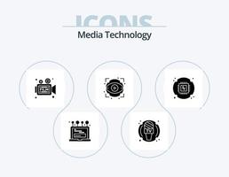Medientechnologie-Glyphen-Icon-Pack 5-Icon-Design. Chip. Ansicht. Kamera. Augapfel. Film vektor