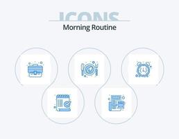 Morgenroutine blau Icon Pack 5 Icon Design. Wecker. Ei. Zeitung. Frühstück. Tasche vektor