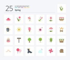 Frühling 25 flaches Farb-Icon-Paket inklusive Bad. Pflanze, Anlage. Feder. Wachstum. Blume vektor
