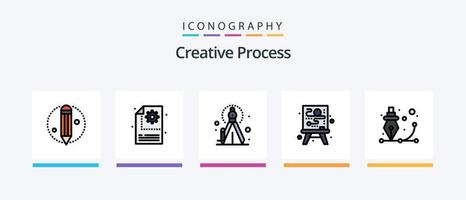 kreative Prozesslinie gefüllt 5 Icon Pack inklusive Karte. Prozess. kreativ. kreativ. Video. kreatives Symboldesign vektor