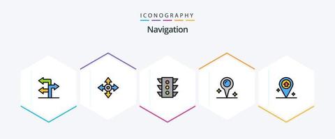 Navigation 25 gefüllte Linien Icon Pack inklusive Haus. Karte. Verkehr. Marker. Karte vektor