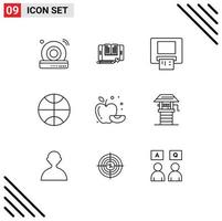 stock vektor ikon packa av 9 linje tecken och symboler för lantbruk mat överföra äpple basketboll redigerbar vektor design element