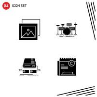 moderner Satz von 4 soliden Glyphen-Piktogrammen von editierbaren Vektordesign-Elementen für das Album-Spiel-Drum-Kit-Pad vektor