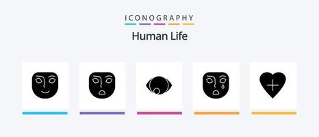 Human Glyph 5 Icon Pack inklusive menschlichem Herz. Herz. Gesicht. traurig. Gesicht. kreatives Symboldesign vektor