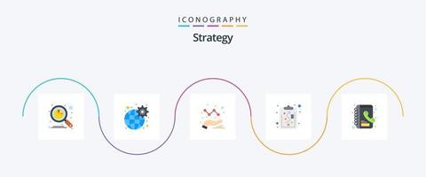 strategi platt 5 ikon packa Inklusive telefon bok. bok. inställningar. strategi. Urklipp vektor