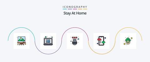 stanna kvar på Hem linje fylld platt 5 ikon packa Inklusive chatt. mobil. dekoration. meddelanden. Hem vektor