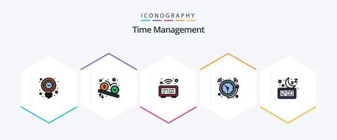 Zeitmanagement 25 gefüllte Linien Icon Pack inklusive Zeit. Glocke. Zeit. Alarm. Tisch vektor