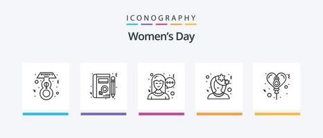 Womens Day Line 5 Icon Pack inklusive Lernen. Profil. Frauen. Buchen. Frau. kreatives Symboldesign vektor