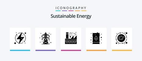 hållbar energi glyf 5 ikon packa Inklusive olja. elektrisk. överföring torn. burk. energi. kreativ ikoner design vektor
